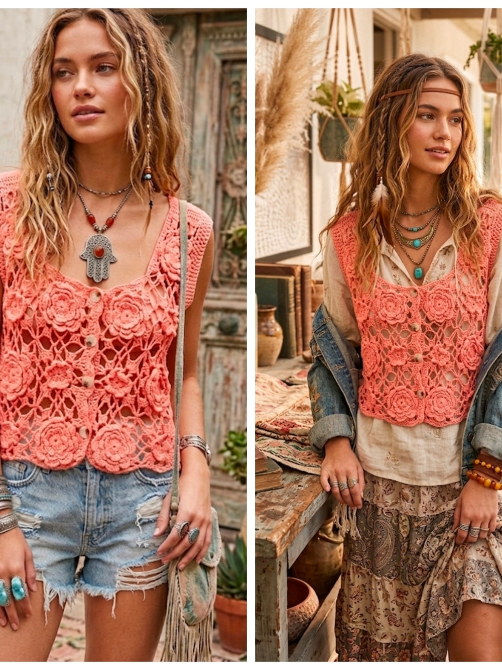 Mystree Coral Crochet Floral Tank Top
